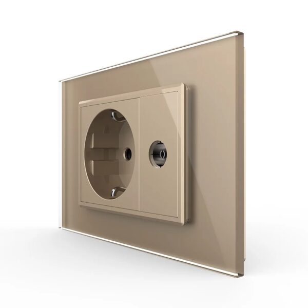 Priza simpla din rama de sticla Schuko cu TV Livolo VL-C9C1EU1V-13