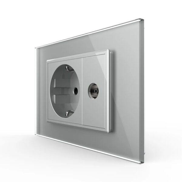 Priza simpla din rama de sticla Schuko cu TV Livolo VL-C9C1EU1V-15