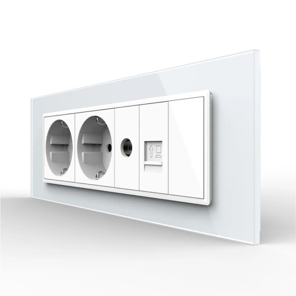 Priza Tripla cu Blank Livolo cu Rama din Sticla 2 Prize Schuko+TV/internet, standard italian  VL-C9-C3EU/VC-11