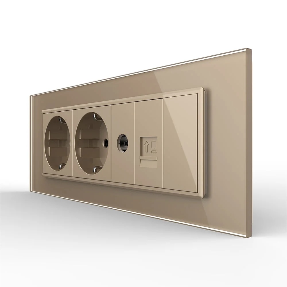 Priza Tripla cu Blank Livolo cu Rama din Sticla 2 Prize Schuko+TV/internet, standard italian VL-C9-C3EU/VC-13 Priza Tripla cu Blank Livolo cu Rama din Sticla 2 Prize Schuko+TV/internet, standard italian VL-C9-C3EU/VC-13
