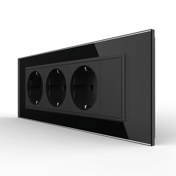 Priza tripla cu blank Livolo cu rama din sticla 6/7 module standard Italian VL-C9-3C1EU-12