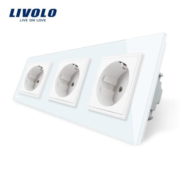 Priza tripla Livolo cu rama din sticla VL-C7C3EU-11