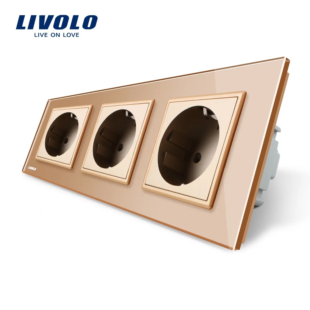 Priza tripla Livolo cu rama din sticla VL-C7C3EU-13 Priza tripla Livolo cu rama din sticla VL-C7C3EU-13