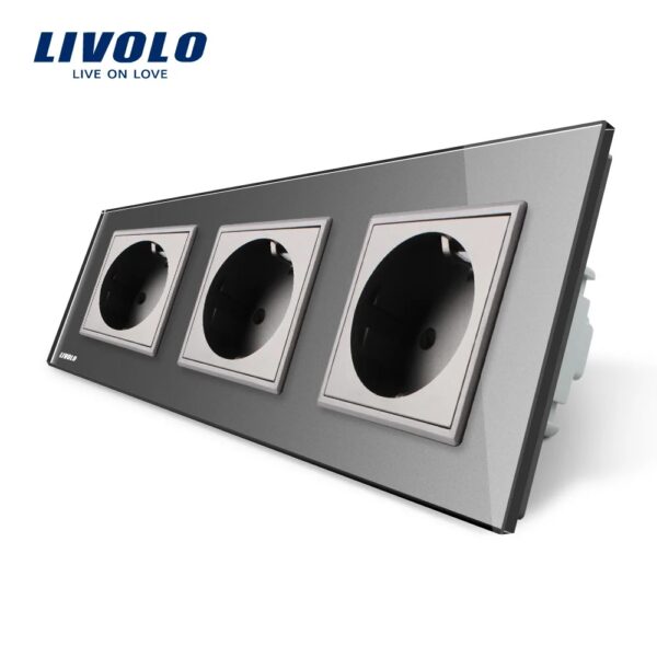 Priza tripla Livolo cu rama din sticla VL-C7C3EU-15
