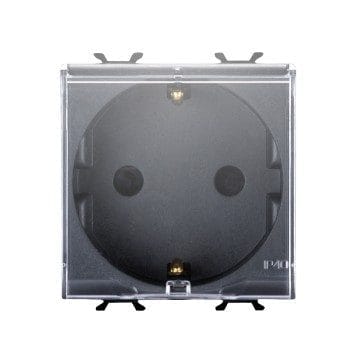 Priza schuko 2M cu capac 16A Gewiss Chorus negru GW12242