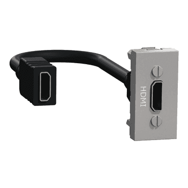 Priza HDMI precablata 1m aluminiu Schneider Electric Noua Unica NU343030 – Aluminiu matt, Priza HDMI – vedere frontală – partener oficial Schneider Electric