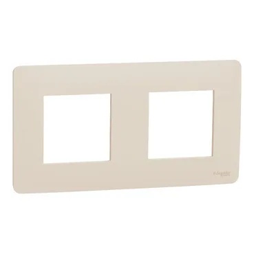 Rama ornament Unica Studio 2 posturi bej Schneider Electric Noua Unica NU200444 – Bej lucios, Bej lucios – vedere frontală – partener oficial Schneider Electric