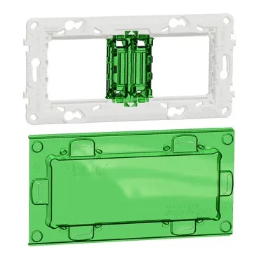 Suport fix plastic+capac protectie 4m/2p Schneider Electric Noua Unica NU7004PC – Alb lucios, Aluminiu matt, Antracit matt, Bej lucios, Suport – vedere frontală – partener oficial Schneider Electric