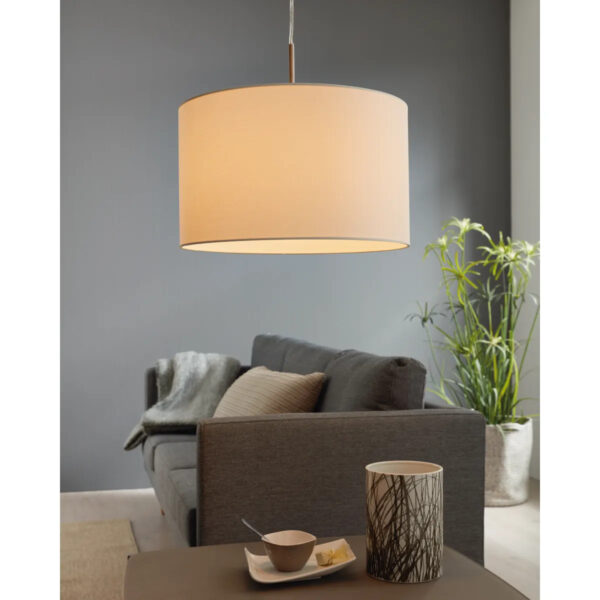 Pendul EGLO PASTERI 31571 - E27 1X60W D380mm - Alb – Otel, Nichel satinat, Stofa, Alb, "9002759315719" – imagine în ambient modern – partener oficial Eglo