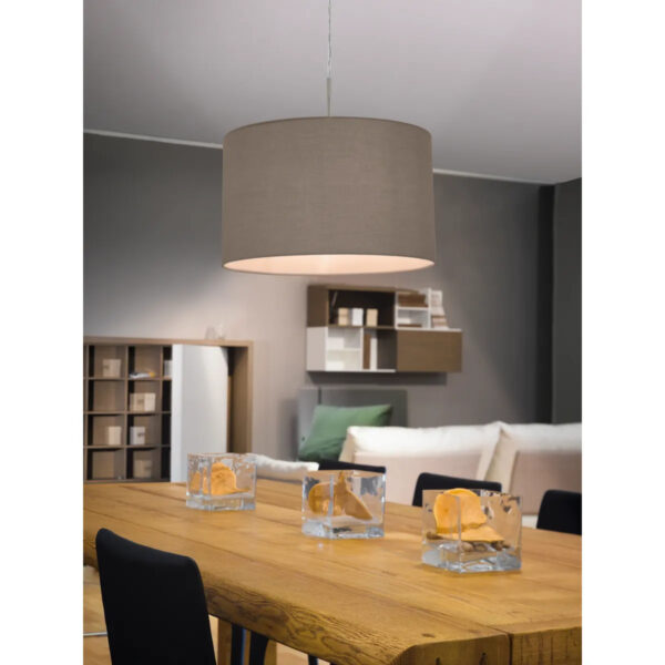 Pendul EGLO PASTERI 31572 - E27 1X60W D380mm - Gri Maroniu – Otel, Nichel satinat, Stofa, Taupe, "9002759315726" – imagine în ambient modern – partener oficial Eglo