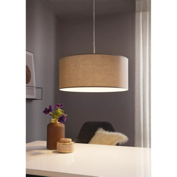 Pendul EGLO PASTERI 31576 - E27 1X60W D530mm - Gri Maroniu – Otel, Nichel satinat, Stofa, Taupe, "9002759315764" – imagine în ambient modern – partener oficial Eglo