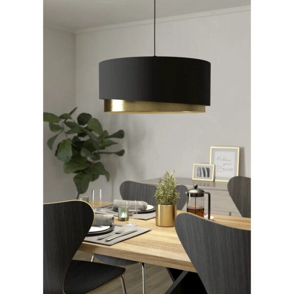 Pendul MANDERLINE E27 1X40W Eglo 39926 – Otel, Negru, Stofa, Alama, Negru, "9002759399269" – imagine în ambient modern – partener oficial Eglo