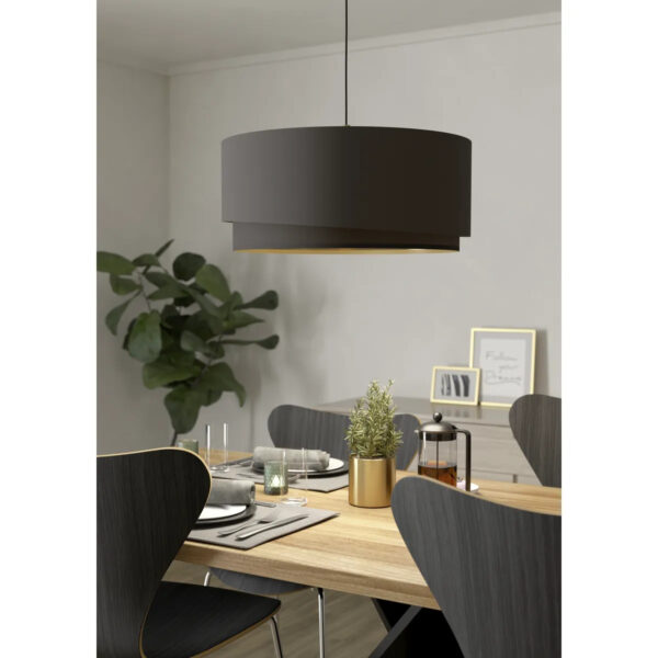 Pendul MANDERLINE E27 1X40W Eglo 39931 – Otel, Negru, Stofa, Alama, Cappuccino, Maro, "9002759399313" – imagine în ambient modern – partener oficial Eglo