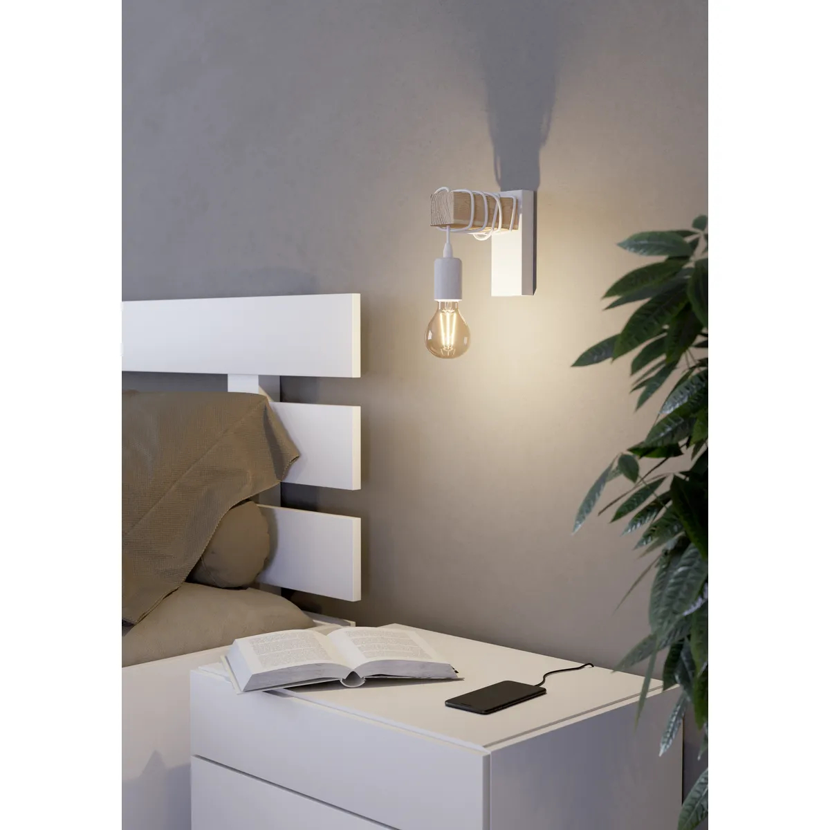 Aplica TOWNSHEND E27-LED 1X10W IP20 Eglo 43706 – Otel, Alb, Lemn, Maro, "9002759437060" – imagine în ambient modern – partener oficial Eglo