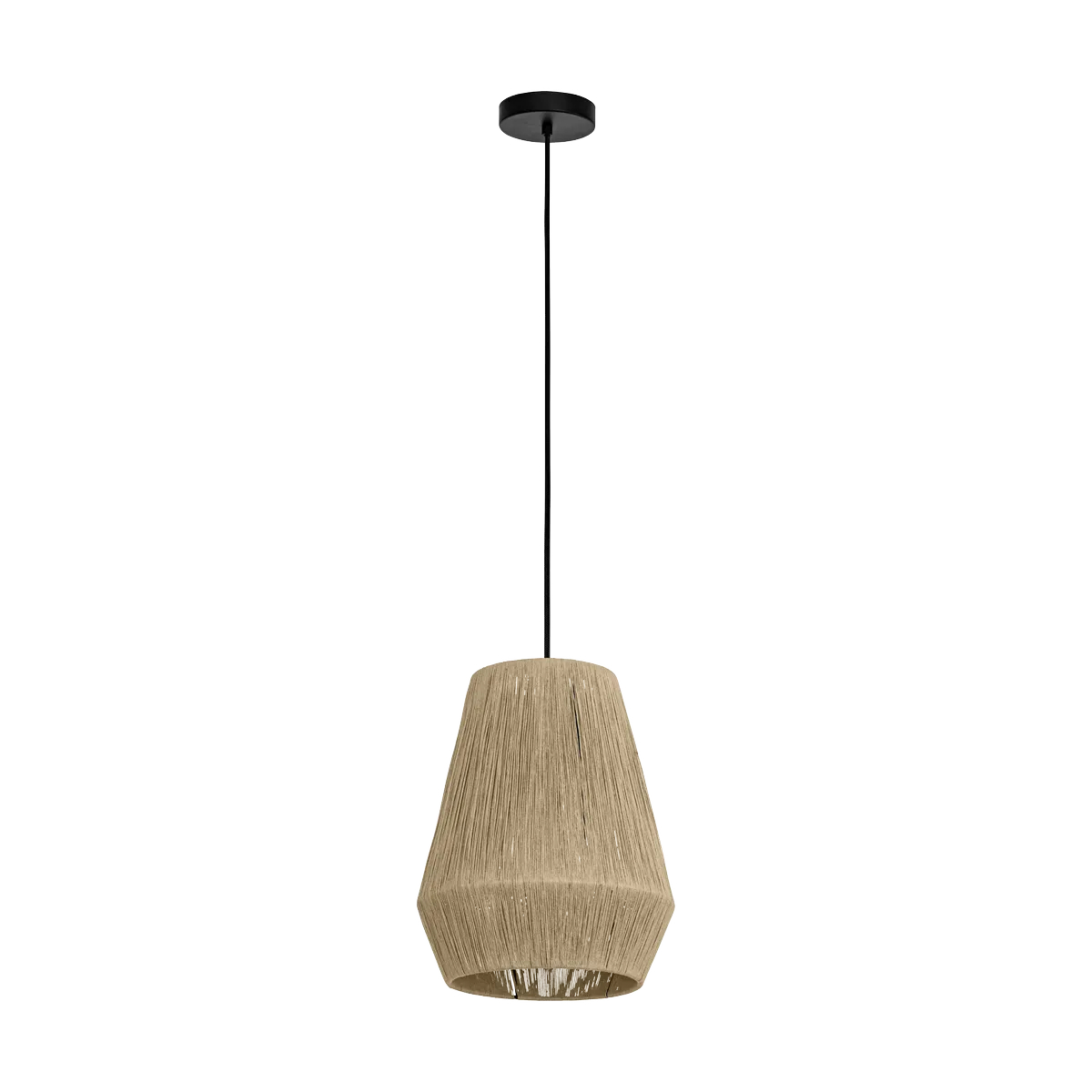 Pendul Alderney Eglo 43785 – E27 1X40W IP20 D300 Pendul ALDERNEY E27 1X40W Eglo 43785 – Otel, Negru, Fir textil, natural, "9002759437855" – vedere frontală – partener oficial Eglo