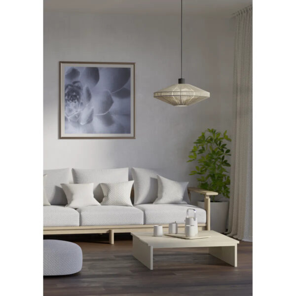 Pendul MIDSUMER E27 1X40W IP20 D380mm Eglo 43999 – Otel, Negru, Stofa, Crem, "9002759439996" – imagine în ambient modern – partener oficial Eglo