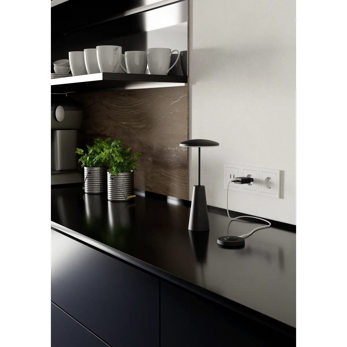 Incarcator USB negru pentru veioza PICOLLA Eglo 901093 – Iluminat exterior, Corpuri de iluminat – imagine în ambient modern – partener oficial Eglo