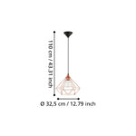 Pendul vintage EGLO TARBES 94194 - E27 1X60W D325mm - Cupru – Iluminat interior, Vintage – dimensiuni tehnice – partener oficial Eglo