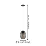 Pendul EGLO CADAQUES 98582 - E27 1X40W D180mm - Negru Transparent – Otel, Negru, Sticla afumata, Negru-Transparent, "9002759985820" – dimensiuni tehnice – partener oficial Eglo