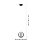 Pendul EGLO ARISCANI 98651 - E27 1X40W D200mm - Negru Transparent – Otel, Negru, Sticla Vaporizata, Negru-Transparent, "9002759986513" – dimensiuni tehnice – partener oficial Eglo
