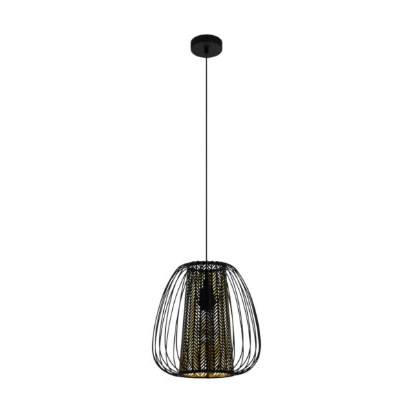 Pendul CURASAO E27 1X40W Eglo 99661 – Otel, Negru, Otel, Stofa, Aur, Negru, "9002759996611" – vedere frontală – partener oficial Eglo