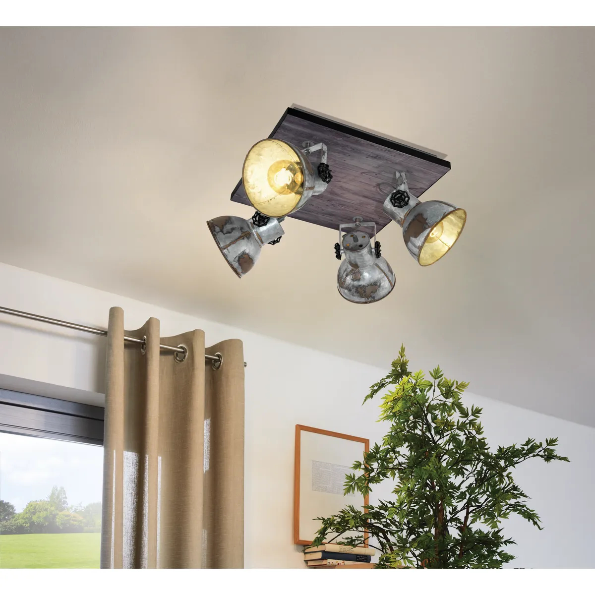 Plafoniera vintage EGLO BARNSTAPLE 49653 - E27 4X40W - Lemn - Zinc Antichizat