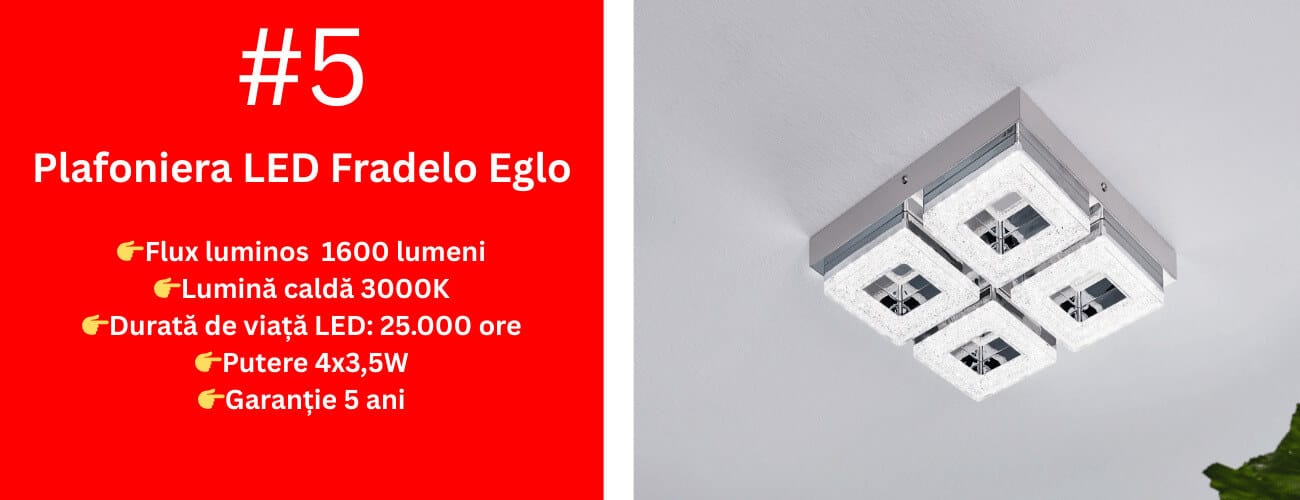 Plafoniera LED Fradelo Eglo 95657 cu cristale și lumină caldă, perfectă ca plafonieră pentru hol
