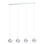 Lustra Mioglia 1 Eglo 98628 are o structură metalică cu finisaj cromat și 4 surse de lumină compatibile cu becuri E14 de până la 25W fiecare.