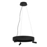 Lustră cu telecomandă Bruscoli Eglo 390053 în finisaj negru, cu trei spoturi orientabile și trei elemente LED integrate de 3000K, perfectă pentru iluminare directă și indirectă.