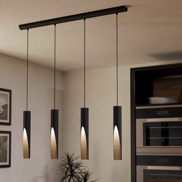 Lustra LED Barbotto Eglo 901733 montată deasupra unei mese într-un interior modern cu lumina aprinsă.