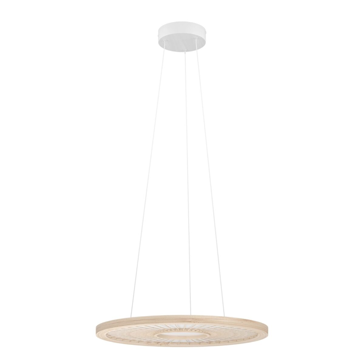 Lustra Dehesa Eglo 390297 din aluminiu, oțel și lemn natural, LED integrat de 36W care oferă 5400 lumeni și lumină neutră 4000K.
