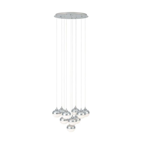 Lustra LED Mioglia 39527 Eglo cu structură metalică în finisaj cromat și 10 surse de lumină a 3,15W fiecare, oferă un flux luminos de 4600 lumeni și lumină caldă 3000K.