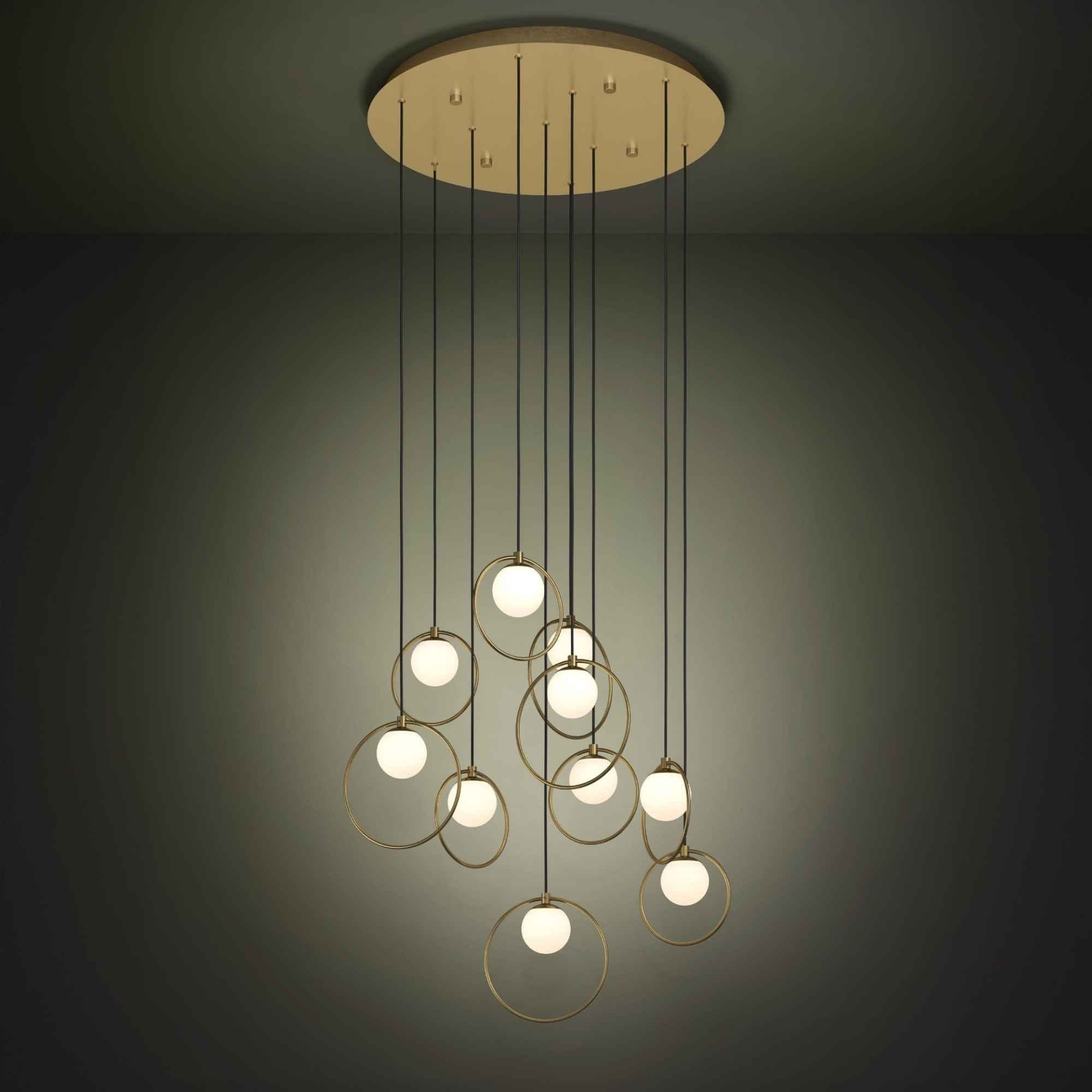 Lustra LED Portocolom 390345 de la Eglo este prezentată în ambient cu lumina aprinsă și montată pe tavan.