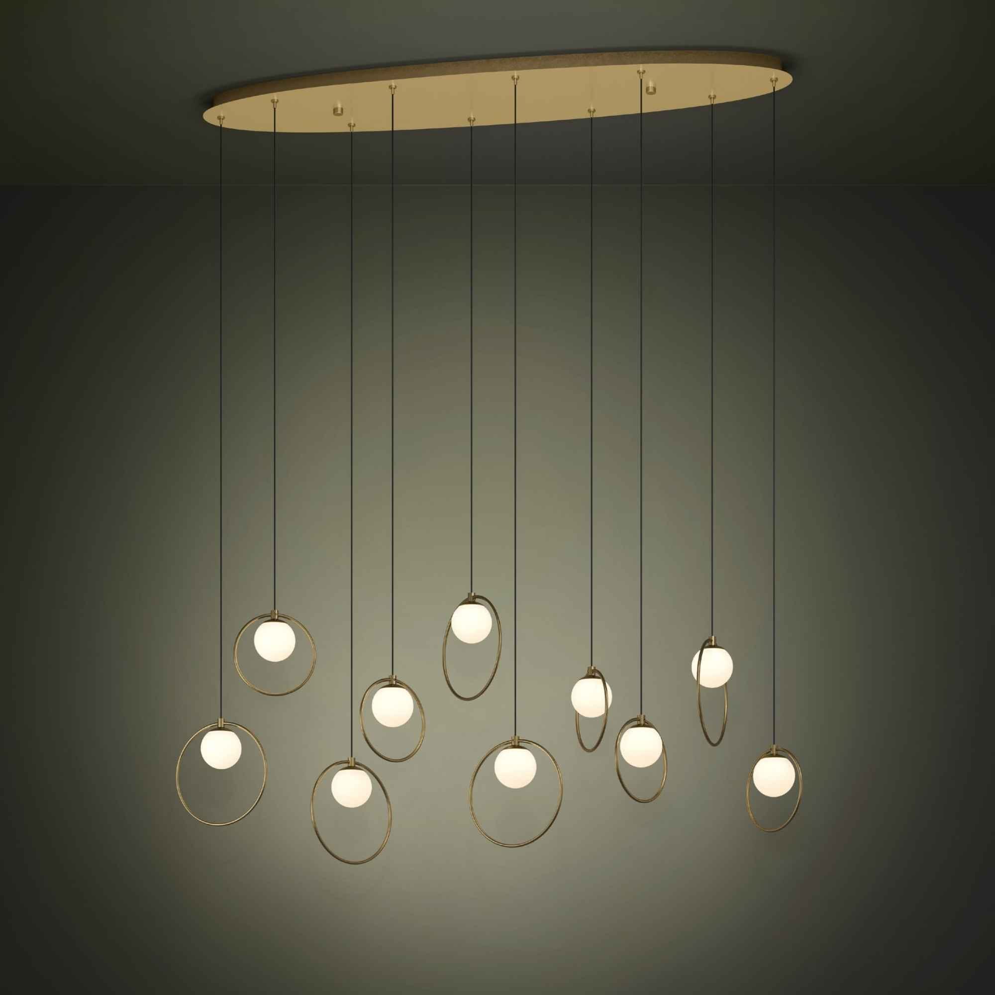 Lustra LED Portocolom 390347 de la Eglo este prezentată în ambient cu lumina aprinsă și montată pe tavan.