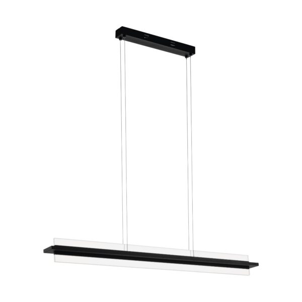 Lustra Spadafora Eglo 98495 cu finisaj negru și LED integrat de 2 × 7,5W oferă 2000 lumeni și lumină caldă 3000K, având structură din aluminiu și oțel.