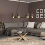 Lustra vintage Edale Eglo 43782 montată într-un living elegant, cu abajururi textile care difuzează o lumină caldă și uniformă.