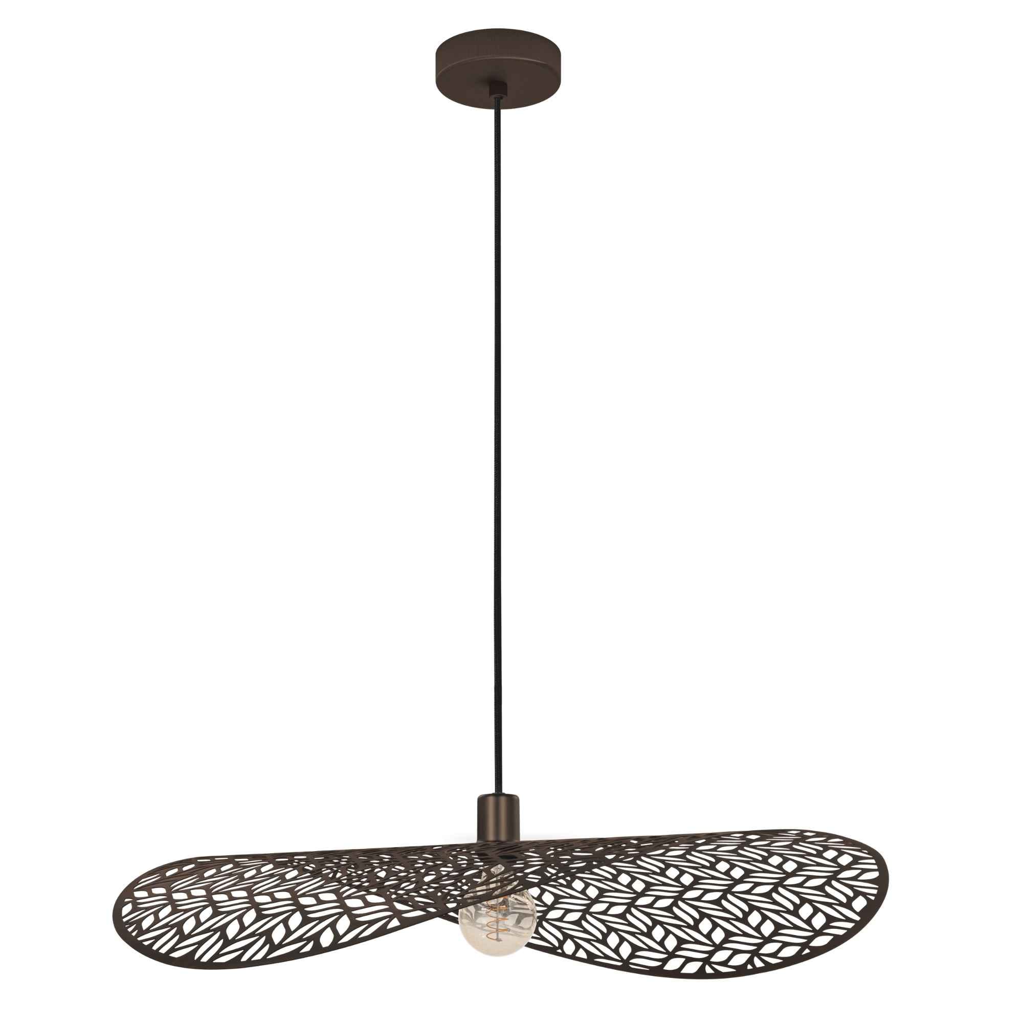 Lustra vintage Swaby Eglo 44167 cu structură metalică și corp decorativ perforat de culoarea bronzului, compatibilă cu bec E27 de până la 60W.