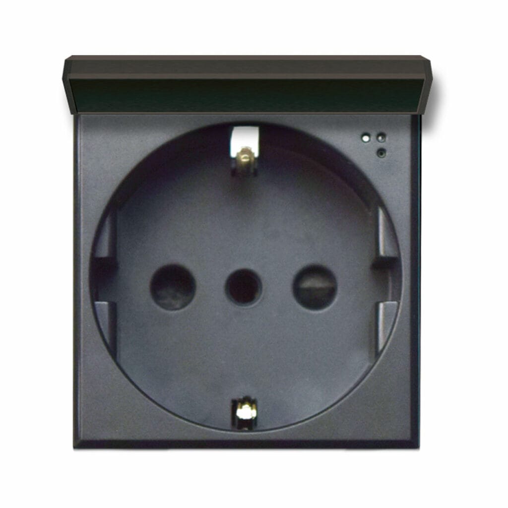 Priza schuko cu capac 2 module AVE 445090TSS Negru matt Priza schuko cu capac 2 module AVE 445090TSS Negru matt