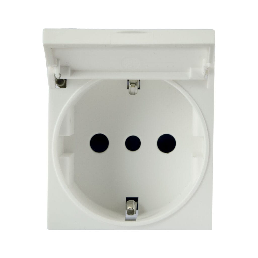 Priza schuko cu capac 2 module AVE 446090TSS Alb matt Priza schuko cu capac 2 module AVE 446090TSS Alb matt