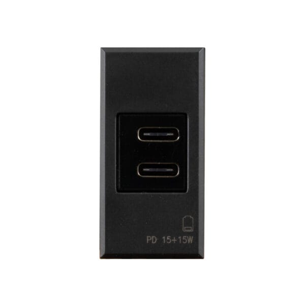 Priza USB 30W tip C+C 1 modul AVE 445082USBCC Negru matt