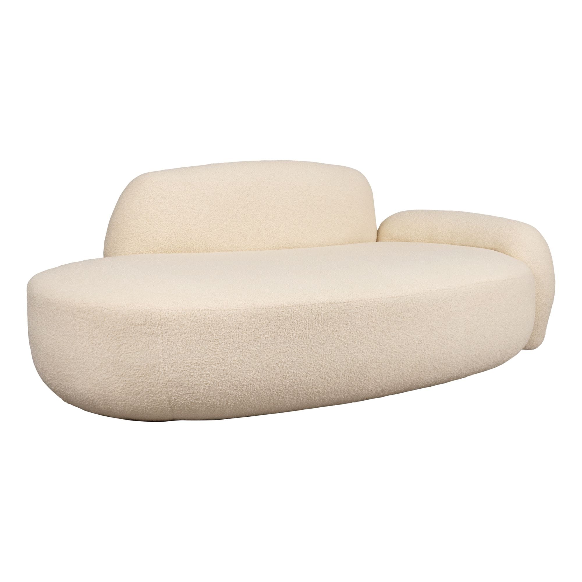 Beige upholstered modular sofa corner with rounded edges on a white background