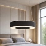 Cadru apropia cu lustra Guamare 39992 de la Eglo pentru a evidenția abajurul textil si iluminarea de 3000K controlabilă din telecomanda inclusă.
