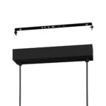 Black metal ceiling-mount support bar with end brackets and multiple mounting holes against a white background (projector/monitor mounting accessory).