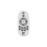 White TV remote control with circular power/standby buttons at the top and a circular navigation pad; includes numeric keypad and light control icons; EGLO logo at the bottom.