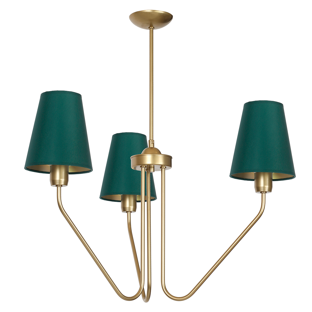 Candelabru auriu Victoria cu 3 abajururi textile verzi – E27 3X60W IP20