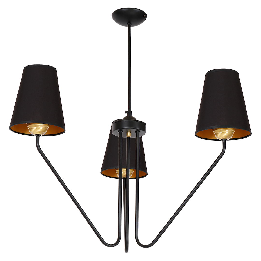 Candelabru negru Victoria cu 3 abajururi textile negre – E27 3X60W IP20