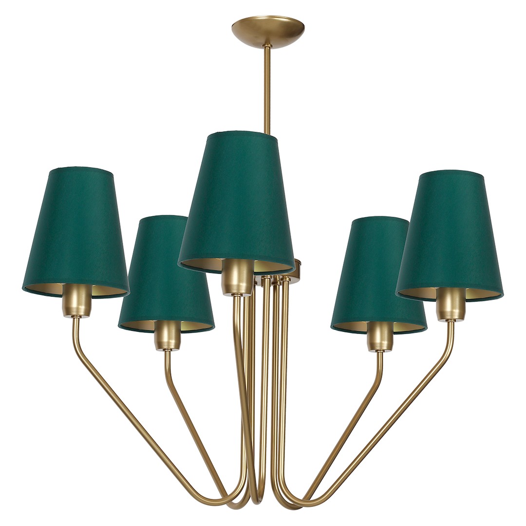 Candelabru auriu Victoria cu 5 abajururi textile verzi – E27 5X60W IP20