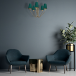 Candelabru auriu Victoria cu 5 abajururi textile verzi – E27 5X60W IP20