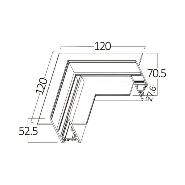 Dimensiunile generale ale coltului orizontal by41810101 pentru sina magnetica incastrata