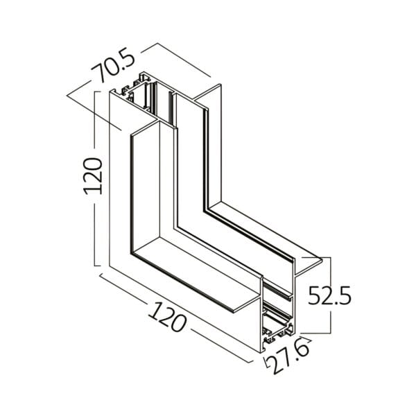 Dimensiunile generale ale coltului vertical by41810111 pentru sina magnetica incastrata